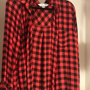 Old Navy Red and Black Plaid Button Down Shirt
